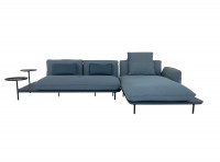 Rolf Benz ADDIT Sofa mit Longchair rechts in Stoff blaugrün mit Rahmen im Leder ozeanblau