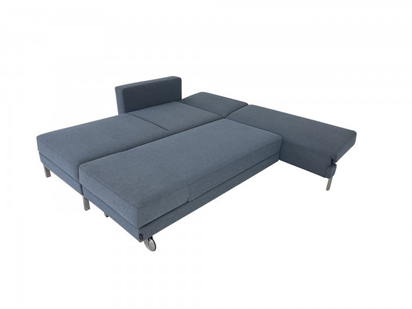Brühl FOUR-TWO compact Sofa mit Recamiere sowie Drehsofa mit Bettfunktion in Stoff blaugrau mit Kiss