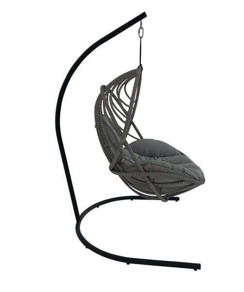DEDON KIDA HANGING LOUNGE CHAIR inkl. Base in der Farbe 172 dusk touch mit Kissen in natura ash
