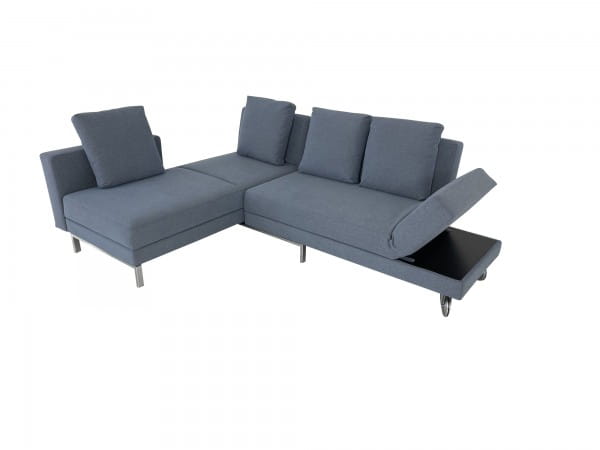 Brühl FOUR-TWO compact Sofa mit Recamiere sowie Drehsofa mit Bettfunktion in Stoff blaugrau mit Kiss