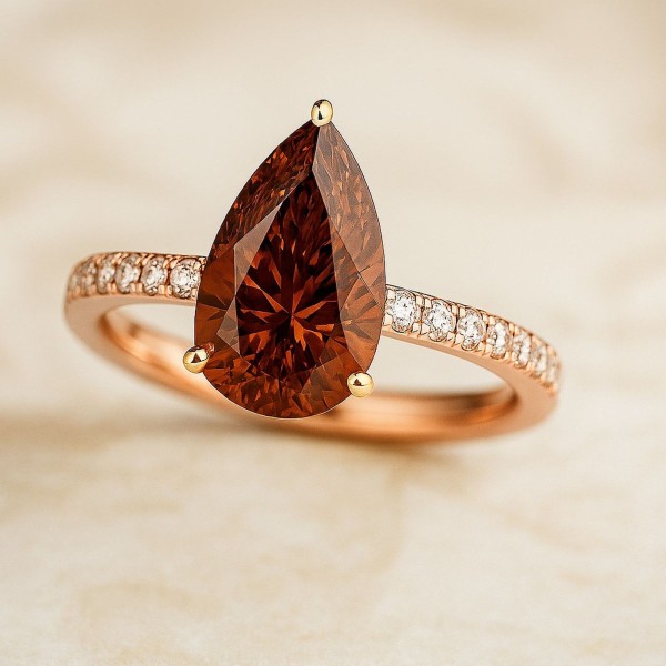 Diamantring mit 3.81 Karat Fancy Intense brown Lab Diamant im Pear Schliff und Pave Diamanten