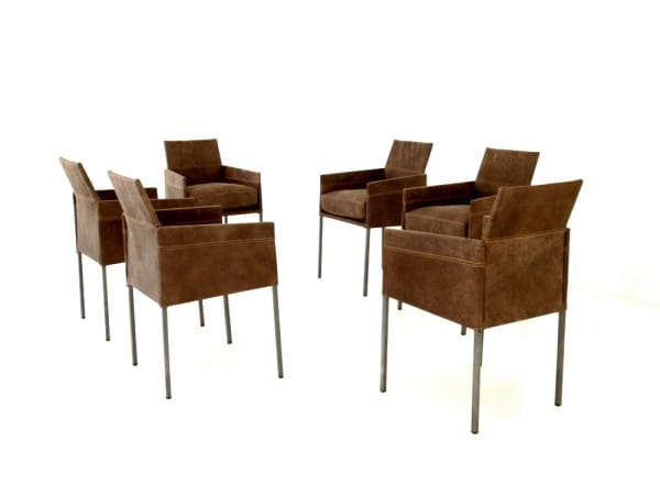 KFF TEXAS Armlehn Stühle im Vintage Leder graubraun im Set von 6 Stück