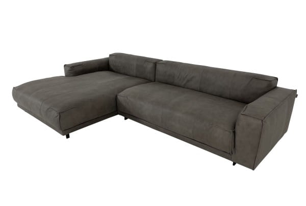 freistil 136 ROLF BENZ Sofa Übertief mit XL Recamiere Übertief links in Nappa Leder 9225 braungrau