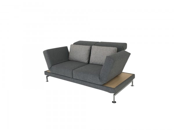 Brühl MOULE SMALL Sofa 2 mit Drehsitzen in Stoff grau mit beidseitigen Ablagen in Eiche