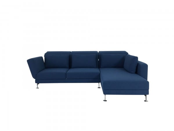 Brühl MOULE medium Sofa mit Recamiere rechts in Stoff azurblau mit Kissen und Relaxfunktionen