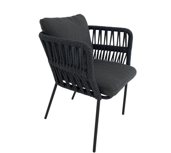TALENTI CLIFF Stuhl in Aluminium mit Kordelflechtung und Polster dunkelgrau für Garten & Terrasse