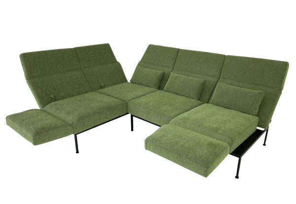 Brühl RORO SOFT Ecksofa links mit weichen Sitzkomfort und zwei Drehsitzen in Stoff grün