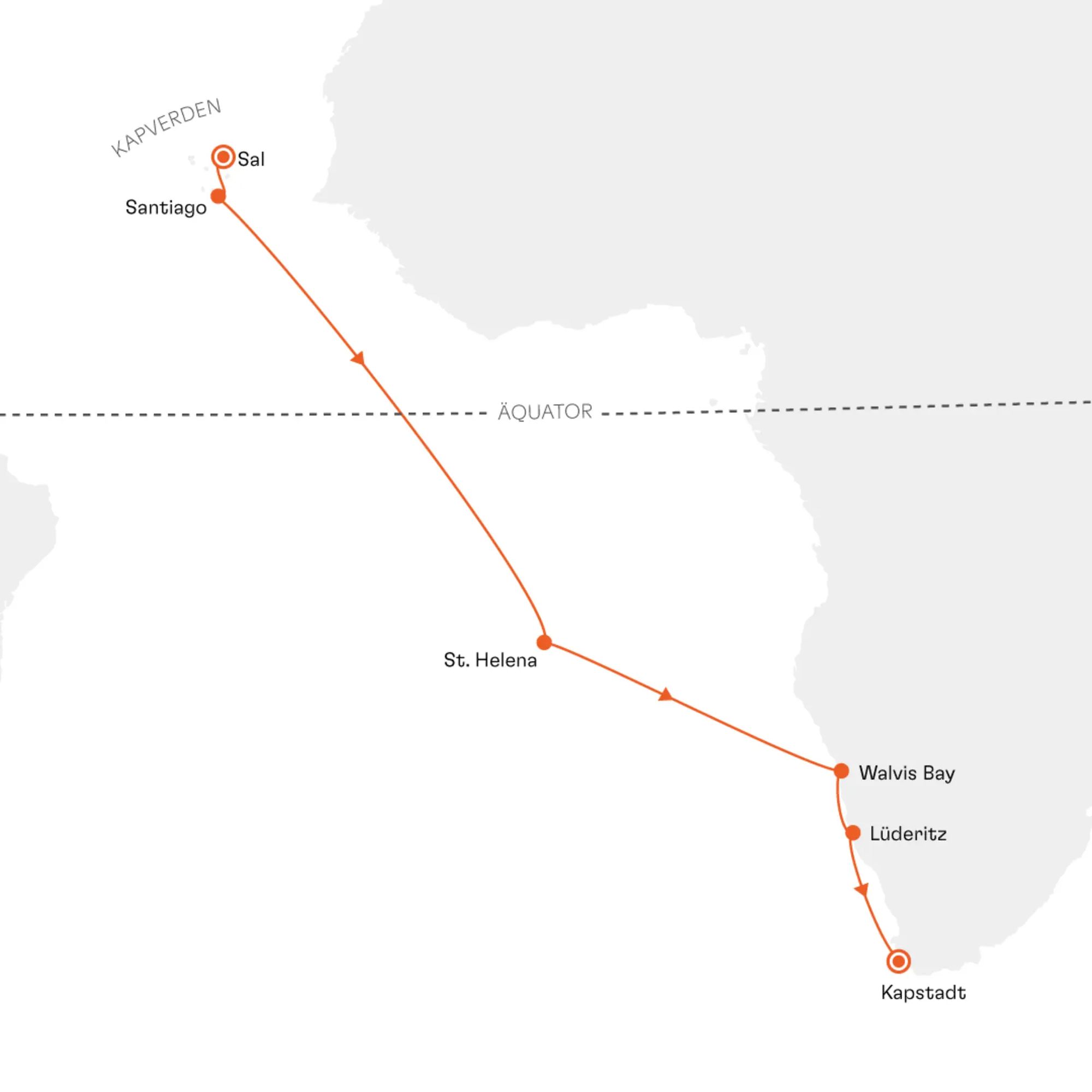 Route map SPI2622 Sal Rei Cape Town Hapag-Lloyd Cruises