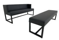 Brühl BELAMI LOW Sitzbank mit Hockerbank Set in Leder BASIC schwarz mit Holzgestell schwarz