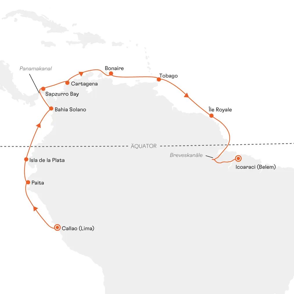 Routenkarte INS2805 Callao bis Belem mit Hapag-Lloyd Cruises HANSEATIC inspiration