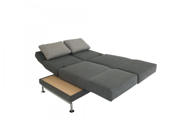 Brühl MOULE SMALL Sofa 2 mit Drehsitzen in Stoff grau mit beidseitigen Ablagen in Eiche