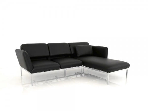 Brühl RORO small Sofa mit Recamiere in Leder BASIC schwarz