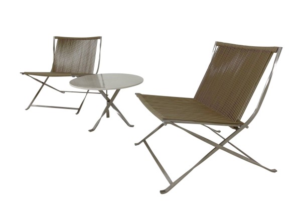 TALENTI GEORGE Lounge Sessel Set in Seil beige klappbar inkl. Beistelltisch für Garten oder Terrasse