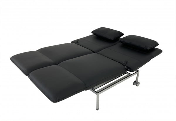 Brühl RORO medium Sofa im Leder UNIT schwarz mit Drehsitzen und praktischen Rollen hinten