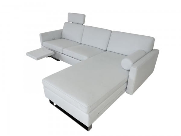 Brühl ALBA 55/70 Sofa mit Recamiere in Leder CHOISE weiss mit Sitzverstellung, Kopf- und Fußstütze