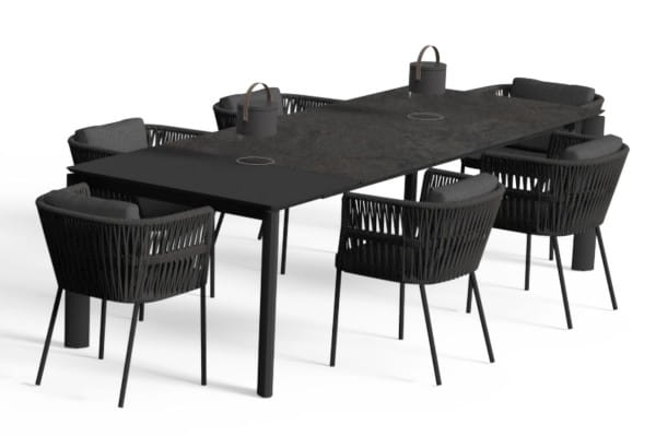 TALENTI 6 Stück CLIFF Stühle in dunkelgrau mit MILO Auszugstisch 200 - 260 cm mit Keramikplatte für