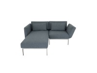 Brühl RORO SOFT Sofa mit Recamiere weichen Sitzen Gestell verchromt und Drehsitz Stoff graublau