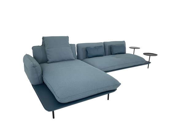 Rolf Benz ADDIT Sofa mit Longchair links in Stoff blaugrün mit Rahmen im Leder ozeanblau