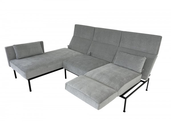 Brühl RORO SOFT Sofa mit Recamiere links mit weichen Sitzen und Drehsitz rechts in Stoff grau