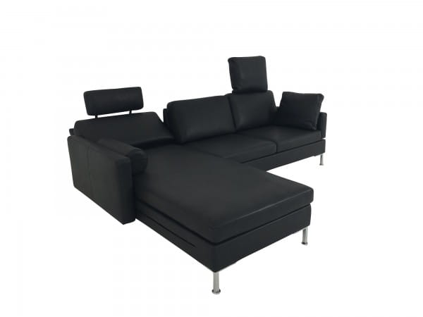 Brühl ALBA Sofa mit Recamiere in Anilin Leder OLIVA schwarz