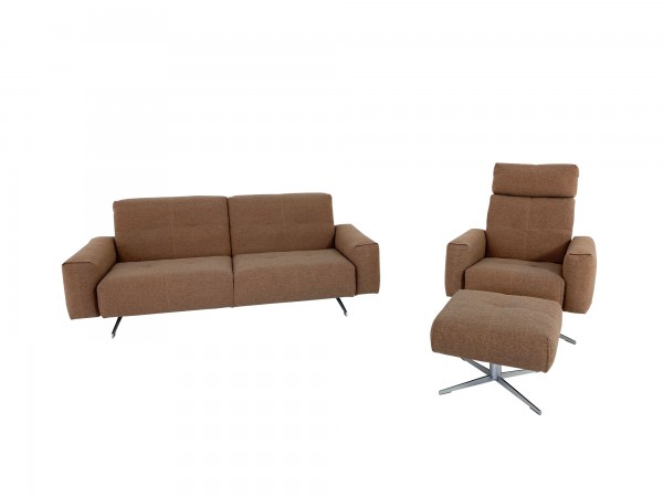 Rolf Benz RB 50 Sofa mit Sessel und Hocker in Stoff orangebraun mit verstellbaren Rücken