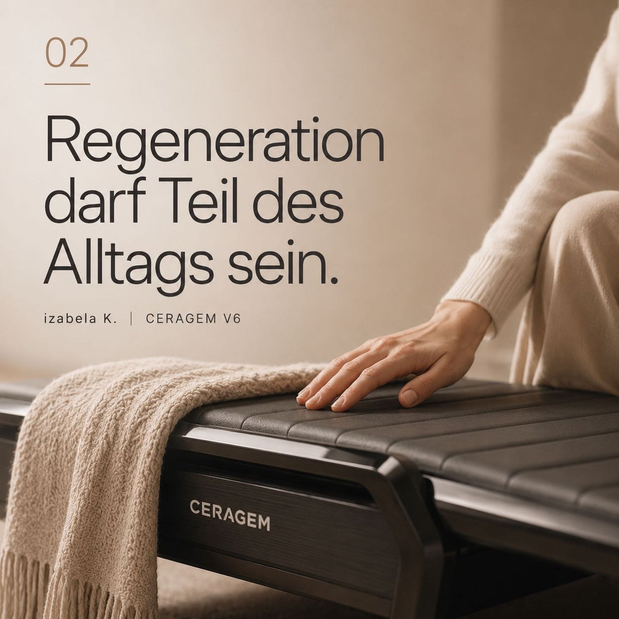 Nahaufnahme der CERAGEM V6 im Wohnraum als Regenerationslösung für den Alltag zuhause