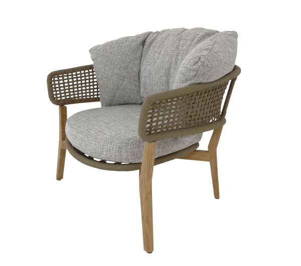 TALENTI MOON TEAK Sessel in Kordel beige mit Polster in Stoff beigegrau für Garten & Terrasse