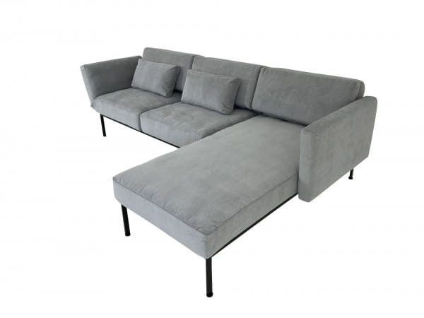 Brühl RORO SOFT Sofa mit Recamiere rechts mit weichen Sitzen und Drehsitz links in Stoff grau