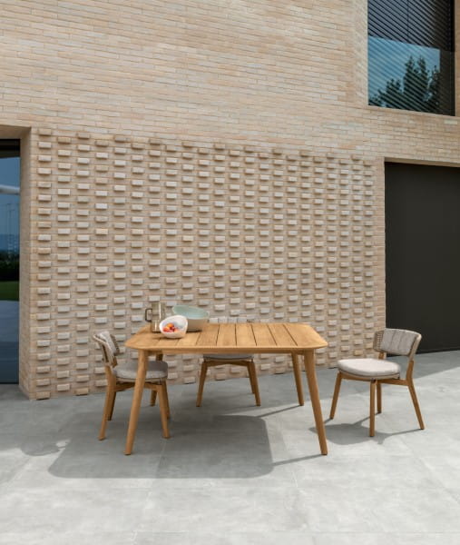 TALENTI MOON TEAK Esstisch quadratisch mit 4 Stück Stühle in Kordel beige für Garten & Terrasse