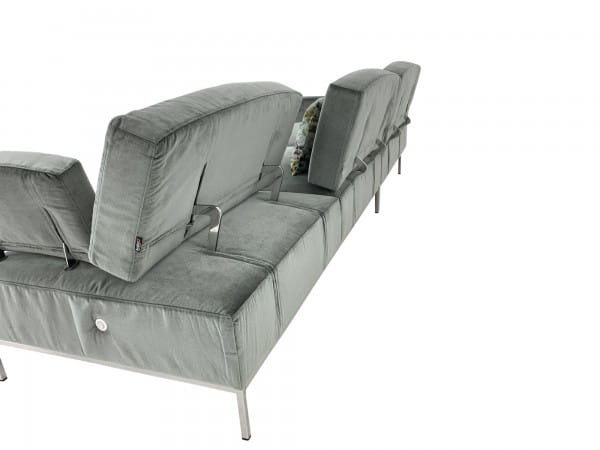BRÜHL AIRY Sofa mit Longchair in samtigen Velour Stoff grau und komfortablen Funktionen