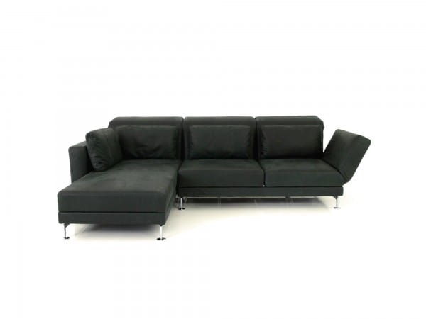 Brühl MOULE MEDIUM Sofa mit Recamiere links im schwarzen Leder GLOVE