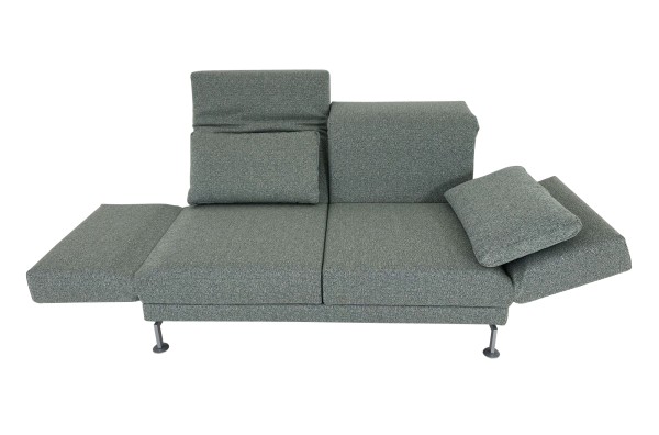 Brühl MOULE MEDIUM Sofa 2 mit Drehsitzen in Stoff blaugrün mit Gestell mattchrom lackiert