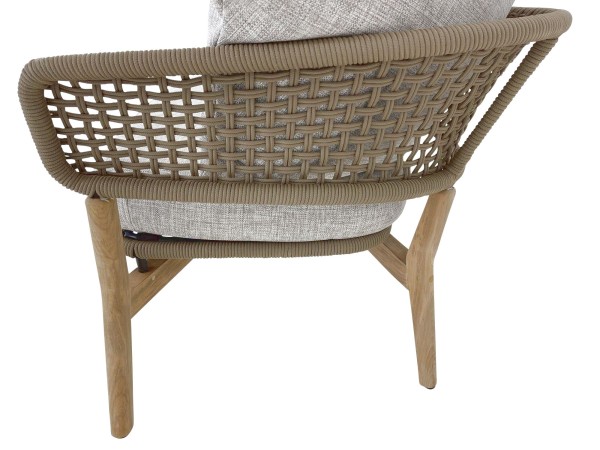 TALENTI MOON TEAK Sofa, zwei Sessel und Couchtisch in beige mit Polstern in beigegrau für Garten