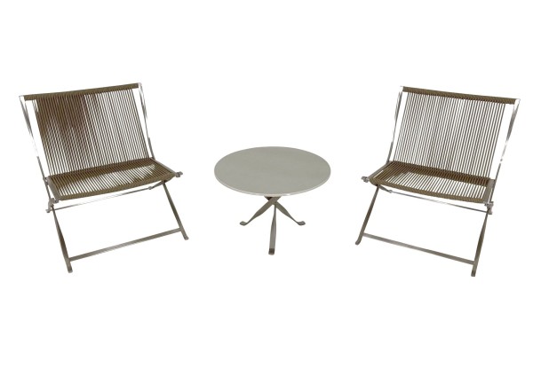 TALENTI GEORGE Lounge Sessel Set in Seil beige klappbar inkl. Beistelltisch für Garten oder Terrasse