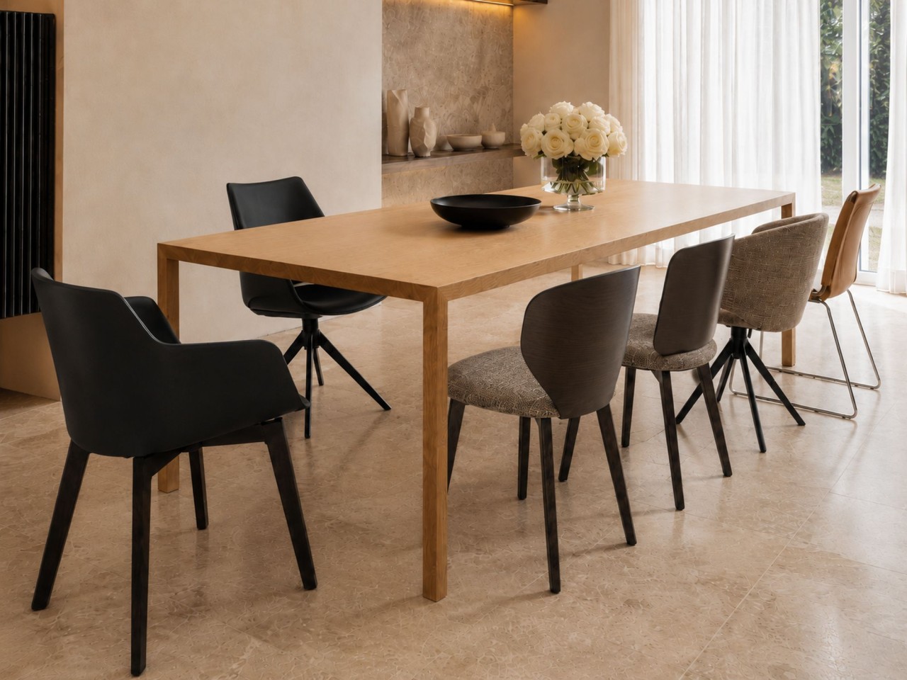 MDF Italia Tense Tisch mit sechs ausgewählten MDF Italia Designstühlen