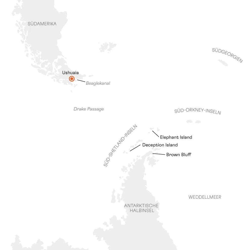Routenkarte INS2801 Ushuaia bis Ushuaia Expedition Antarktis Südgeorgien und Antarktische Halbinsel mit Hapag-Lloyd Cruises