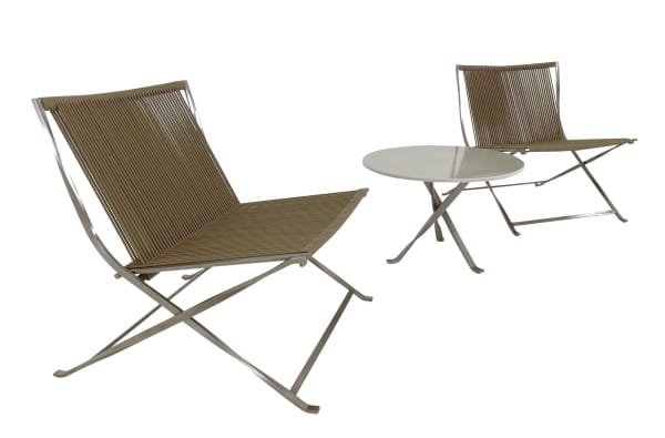 TALENTI GEORGE Lounge Sessel Set in Seil beige klappbar inkl. Sitzkissen und Beistelltisch für Garte
