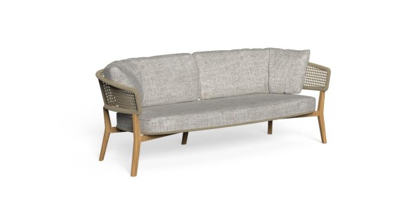 TALENTI MOON TEAK Sofa in Kordel beige mit Polstern in Stoff beigegrau für Garten & Terrasse