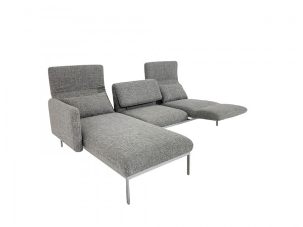 Brühl RORO MEDIUM Sofa mit Recamiere in Stoff grau melliert mit Gestell mattchrom