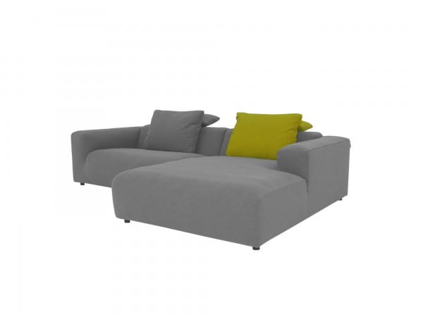 freistil 187 ROLF BENZ Lounge Sofa mit Recamiere rechts in Stoff grau mit passenden Kissen