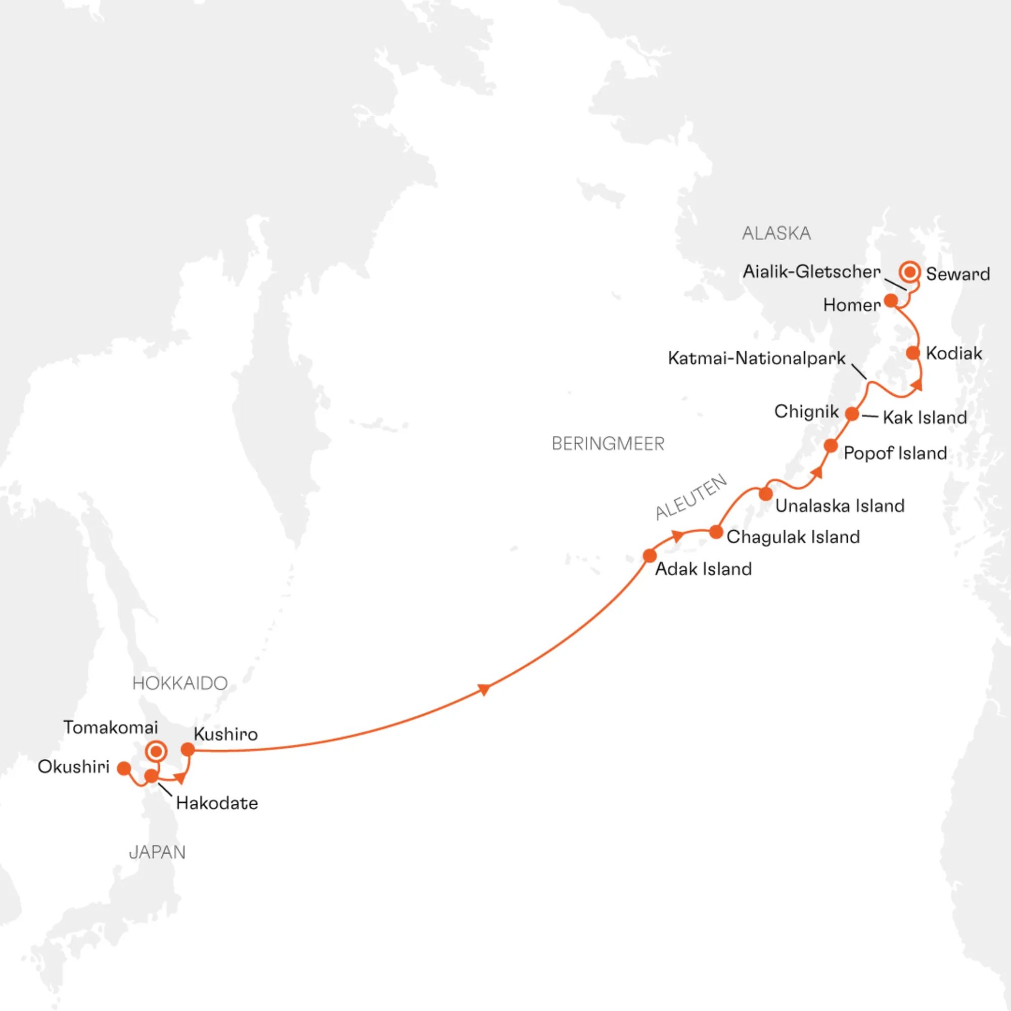 Routenkarte SPI2710 Tomakomai Seward Hapag-Lloyd Cruises