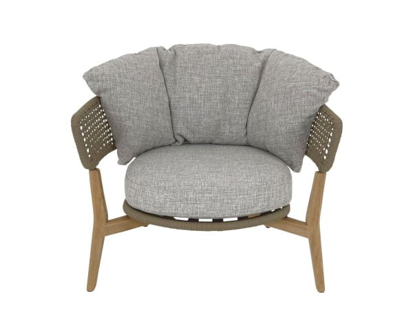 TALENTI MOON TEAK Sessel in Kordel beige mit Polster in Stoff beigegrau für Garten & Terrasse