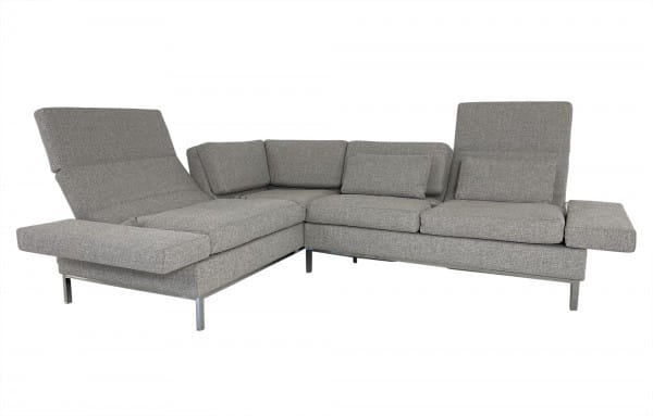 Brühl TOMO SOFT Ecksofa in Stoff grau mit Fußstützen sowie Seiten- und Rückenfunktionen