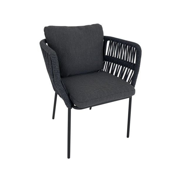 TALENTI CLIFF Stuhl in Aluminium mit Kordelflechtung und Polster dunkelgrau für Garten & Terrasse