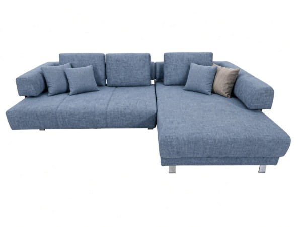 Ewald Schillig SKIN Sofa mit Recamiere rechts im Stoff brilliantblau mit motorischem Sitzvorzug
