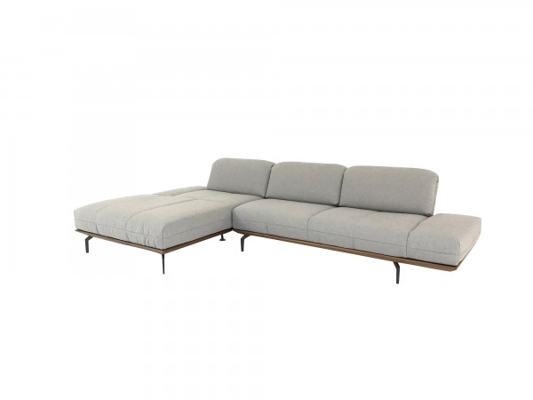 Hülsta Sofa hs.420 Sofa mit linker Recamiere in grauen Stoff und Nussbaum Rahmen