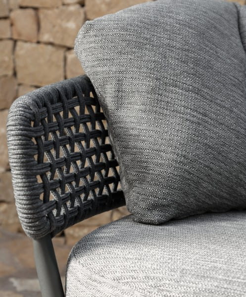TALENTI MOON ALU Sofa in graphite mit Kordelseil geflochten und Polster dunkelgrau melliert
