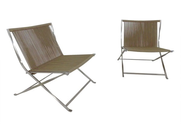 TALENTI GEORGE Lounge Sessel Set in Seil beige klappbar für Garten, Terrasse oder Wintergarten