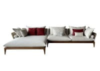 TALENTI CRUISE TEAK Outdoor Sofa mit Recamiere in Teak smokegrau und Polstern in Twill beige & rot TALENTI CRUISE TEAK Outdoor Sofa mit Recamiere in Teak smokegrau und Polstern in Twill beige & rot