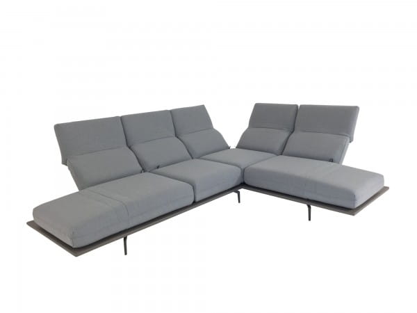 Rolf Benz AURA Ecksofa mit Plattform in Leder und Drehsitzen im Schurwollstoff beigegrau/blaugrau